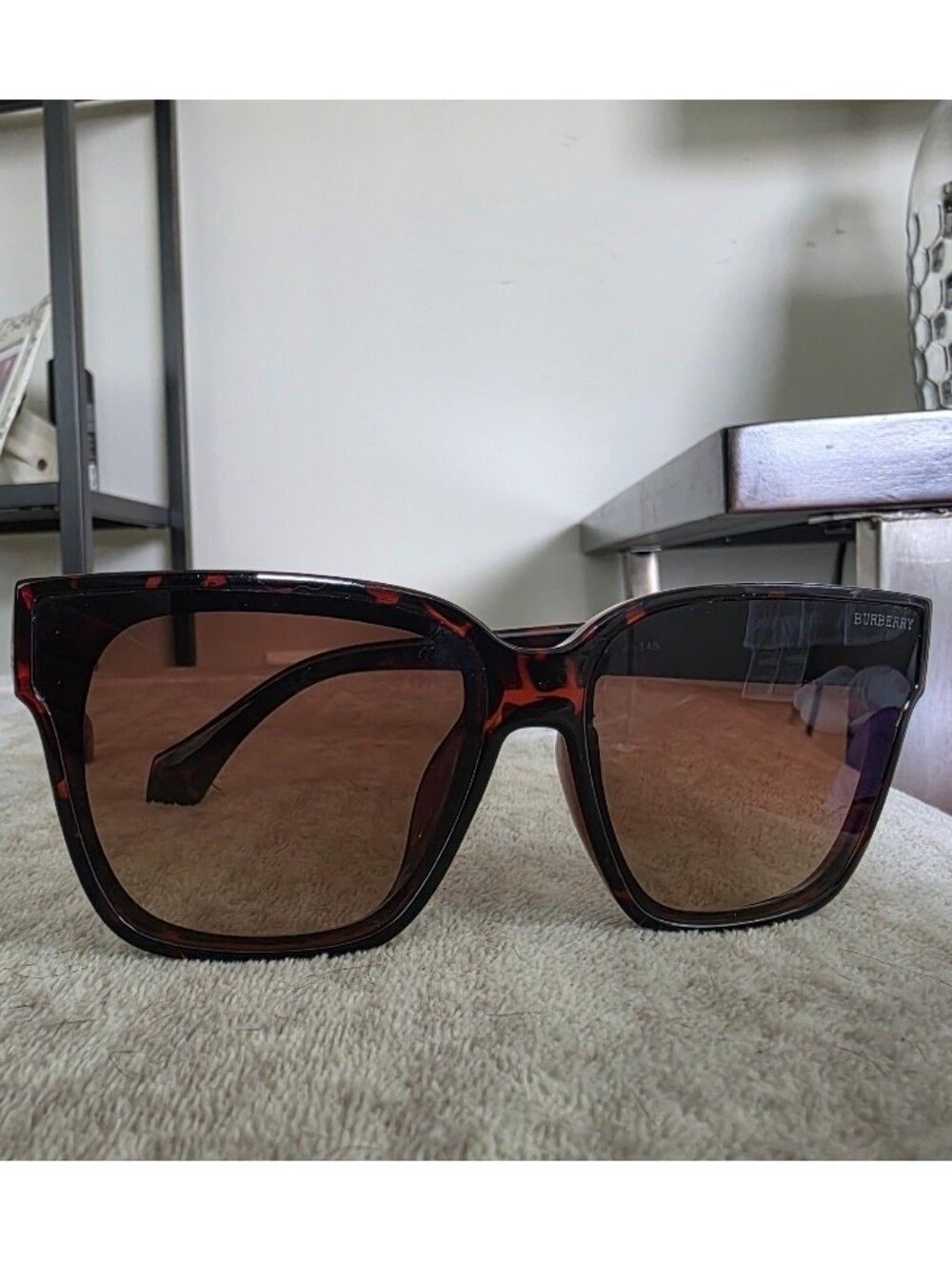 New Tortoi, Novacheck, & Gold Trim Square Sunglasses with Brown Gradient Lenses